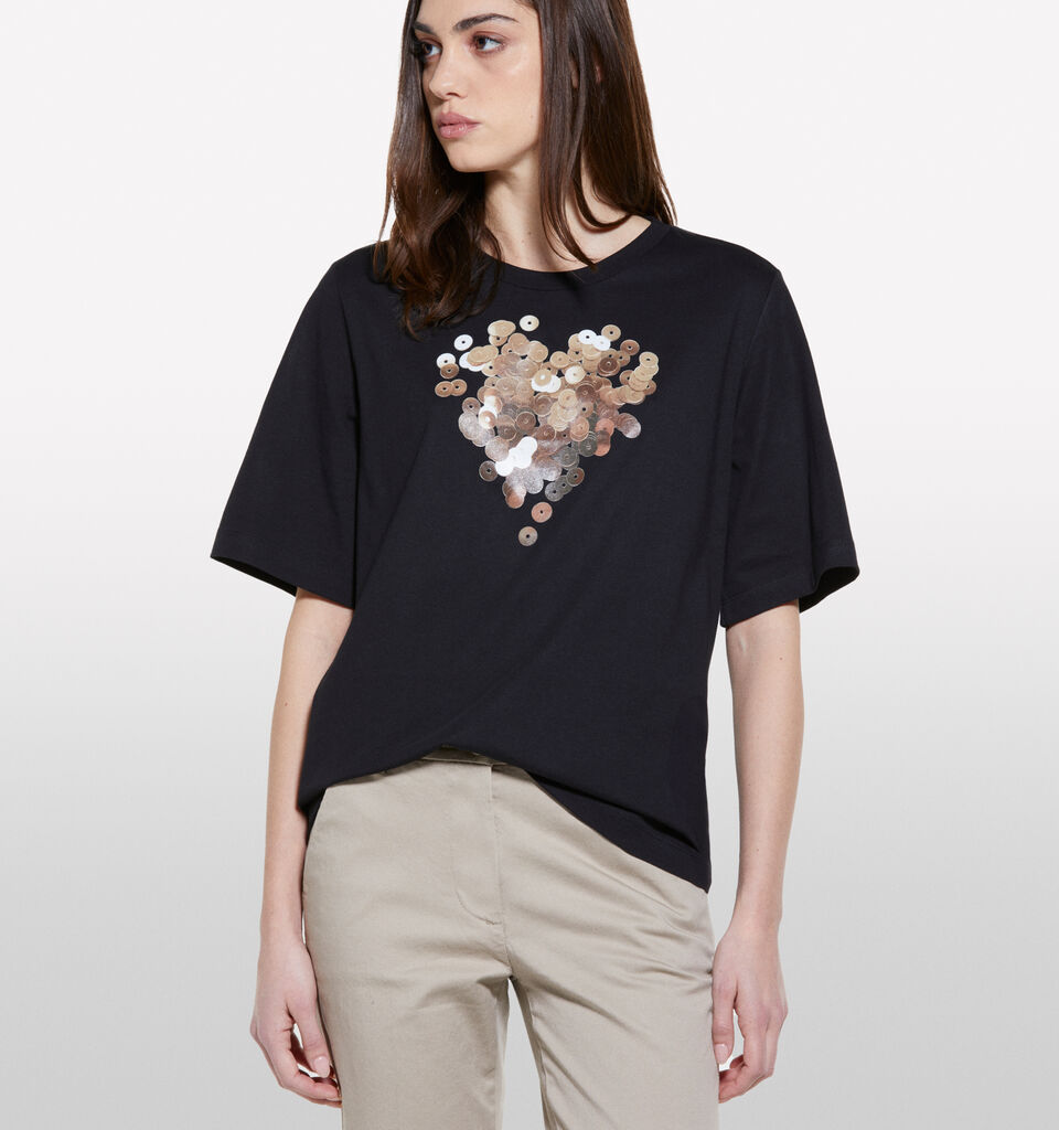 Black t-shirt with heart print - women's short sleeve t-shirts - Black | Sisley image number 4
